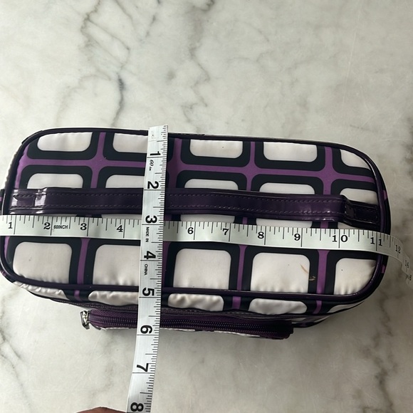 Sonia Kashuk travel bag double zippers train case top handle purple geometric - Picture 14 of 15